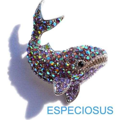 Fashion Jewelry Rhinestone Whale Brooch Purple Color Lady Ornaments Rhodium Plated Crystal Breast pin Accessory Cloth Garments