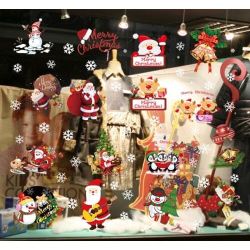 Cartoon Christmas Wall Sticker Santa Claus bell stockings Stickers Household Room Wall Decal Home Decoration For Kids Room