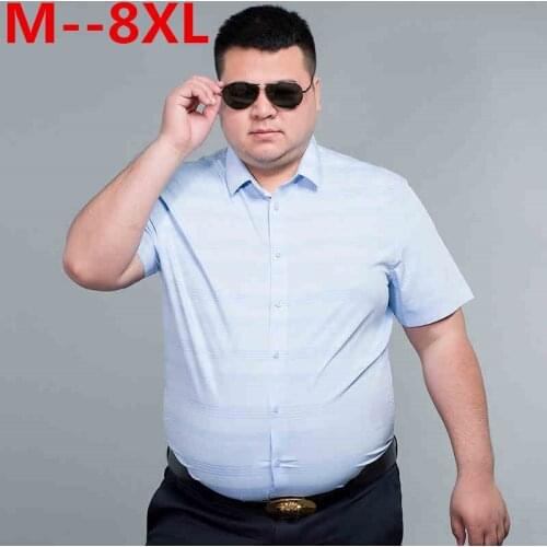Plus size 10XL 8XL 6XL 5X Summer Style Striped Shirt Men 100% Cotton Camisa Slim Fit Brand Clothing Short Sleeve Men Shirt Twill