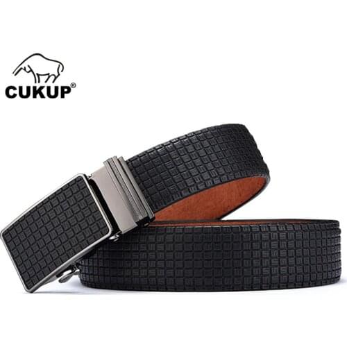 CUKUP Fashion Design S Pattern Belt Accessories Men Waistbands Blue Genuine Leather Waist Belts Automatic Buckle Metal NCK430