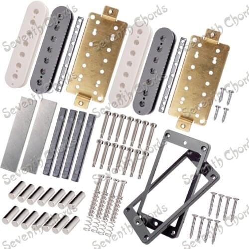 A Set Humbucker Kits Producing Accessories/Bobbin/Baseplate/Pole Slug &/ magnetized Alnico 5 Bar Magnet for 7 String Guitar