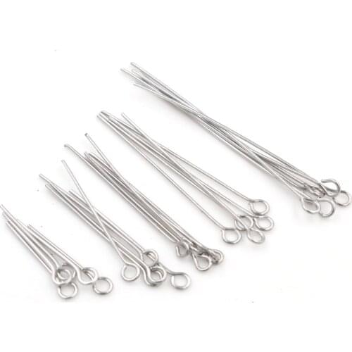 No Fade 100pcs/Lot 20 30 35 40 70 mm Stainless steel Eye Pins Findings Eye Head Pins For Jewelry Making DIY Supplies Accessories