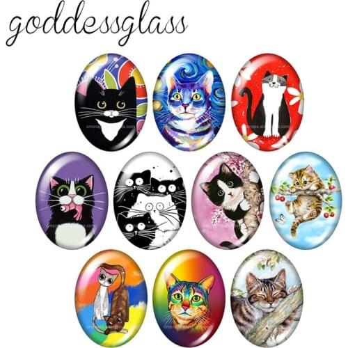 New Cute Cat Lovely cats Love pet 10pcs mixed 13x18mm/18x25mm/30x40mm Oval photo glass cabochon demo flat back Making findings