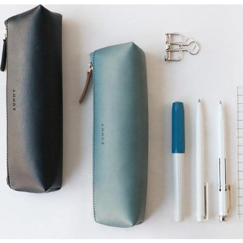 Pencil Pouch Simple Vintage Faux Leather Portable Makeup Pen Storage Bag for Office пенал школьный