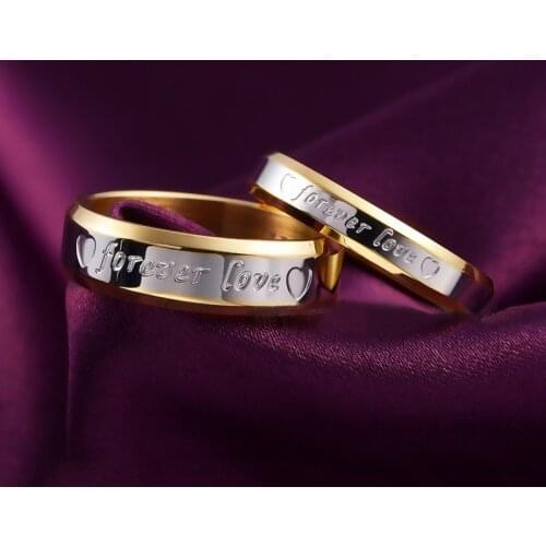 Gold Plated Fashion Creative Ring Forever Love Titanium Steel Lovers Ring Letter Ring Men and Women Jewelry Valentines Day Gift