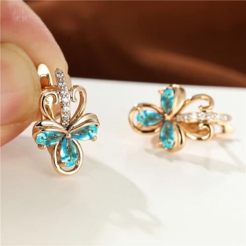 Simple Fashion Crystal Flower Earrings Mystic Multicolor Zircon Hoop Earrings Boho Rose Gold Color Engagement Earrings For Women