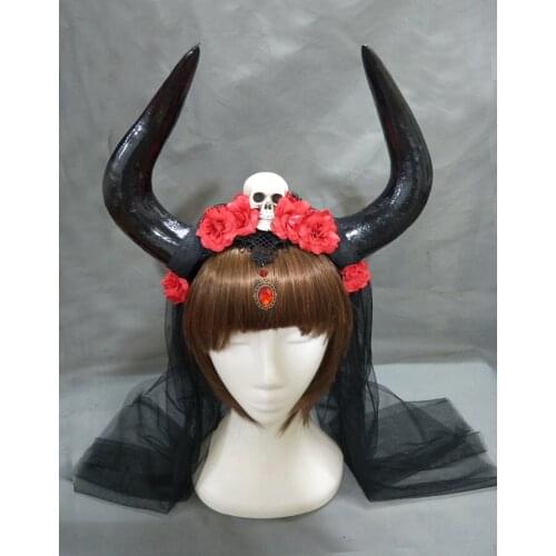 Restyle Gothic Occult Goth Antler Roses Skull Headband Hair Witch Burlesque New Cosplay Party Accessories Fancy Dress