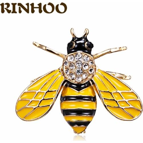 RINHOO Exquisite Zircon Bee Brooch Pin Cute Rhinestone Gold Color Honeybee Insect Brooches for Women Vintage Coat Dress Jewelry
