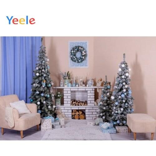 Christmas Tree Brick Fireplace Chair Wreath Carpet Birthday Backdrop Photography Custom Photographic Background For Photo Studio