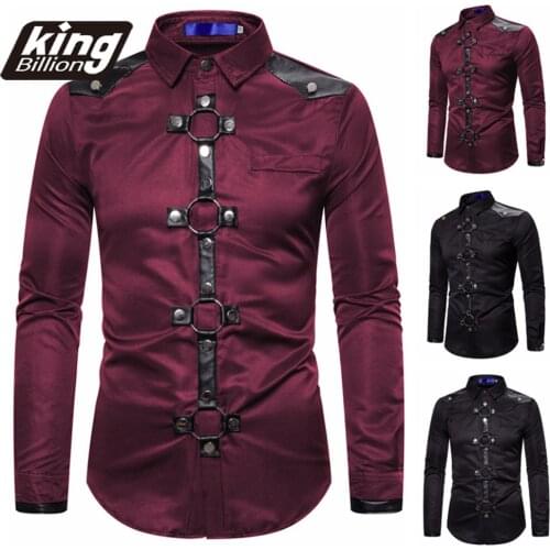 EU Size 2021 New Casual Mens Fashion Long Sleeve Shirt Dark new mens Gothic rivet Long Sleeve Shirt