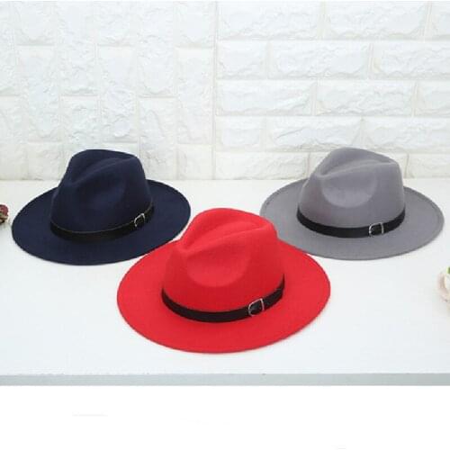 Woolen Felt Fedoras Winter Autumn Women Hat Classic Solid Color Fedora Hats Female Lady Wide Brim Flat Top Jazz Cap Bucket Hat