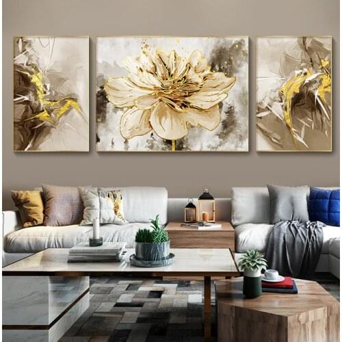 Modern Luxury Plant Flower Picture Nordic Abstract Gold Canvas Painting for Living Room Bedroom Art Wall Home Decoration Poster