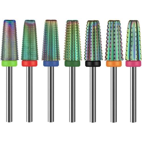 CHNRMJL 7Pcs/set 5 In 1 Rainbow Carbide Tungsten Nail Drill Bits 2 Way Cut Drills Tapered Milling Cutter Nails Art Manicure Tool