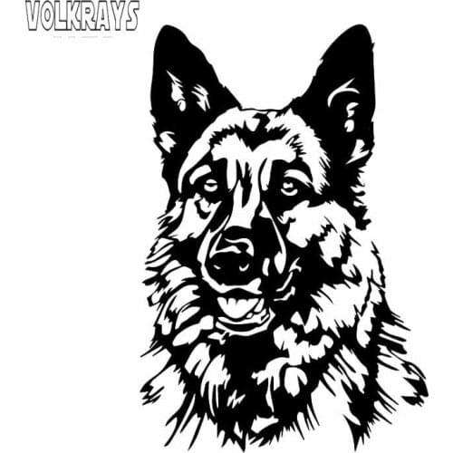 Volkrays Funny Car Sticker Animal German Shepherd Dog Accessories Reflective Sunscreen Vinyl Decal Black/Silver,16cm*10cm