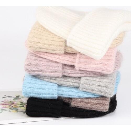 VISROVER 8 colorways rabbit fur Stripe woman winter hat solid color autumn beanies best matched Warm soft bonnet skullies Gift