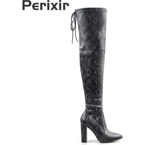 Perixir Over the Knee Boots Hgh High for Women Long Boots Bottine Femme Shoes Snakeskin Pointed Toe Super Thin High Heels