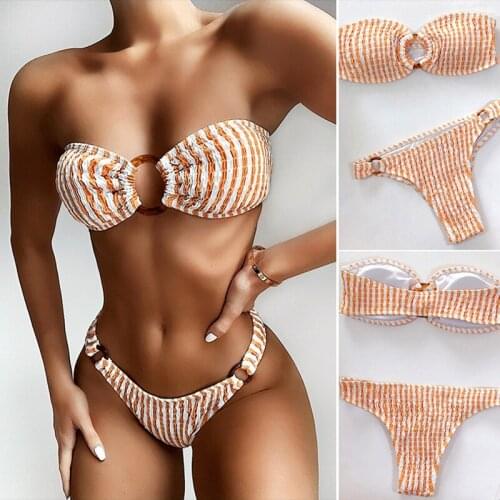 Womens Printed Swimsuit, 2-Piece Bikini, Yellow Stripe