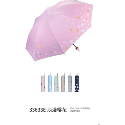Romantic Cherry Paradise Umbrella Trendy and Staylish 55CM Canopy Radius 8 Ribs 3Folding Both Suny and Rainy Ultraviolet Protect
