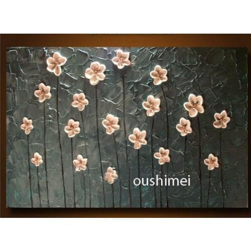 2018 New Design Hand Painted Modern Knife Oil Painting On Canvas Thickness Pink Flower Picture Wall Art For Living Room