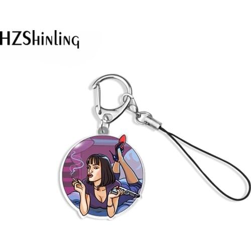 2021 Punk Girls Pulp Fiction Pattern Acrylic Keychain Resin Epoxy Mobile Phone Straps Key Accessories