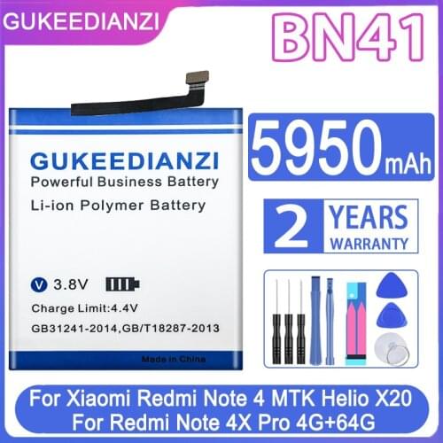 GUKEEDIANZI BN41 Battery For Xiaomi Redmi Note 4 MTK Helio X20 / Note 4X Pro 4G+64G High-end Version 5650mAh Battery Power Bank