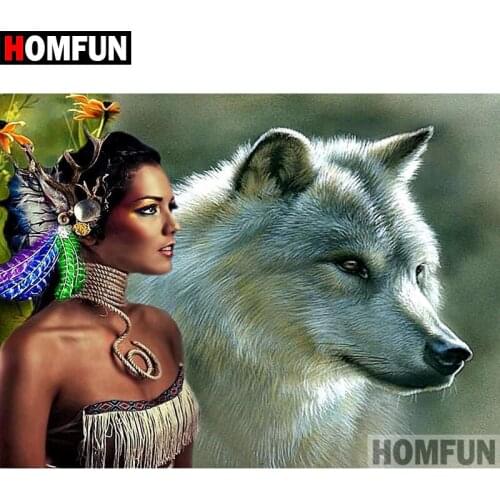 HOMFUN 5D DIY Diamond Painting Full Square/Round Drill "Wolf girl" Embroidery Cross Stitch gift Home Decor Gift A09417