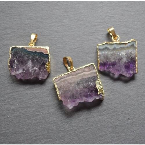 Amethysts agates pendants with gold electroplated ,purple crystral quartz charms