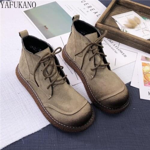 Big Head Martin Boots Retro Made Old Round Toe Platform Womens Boots Lace-Up Casual Short Boots Mori Girl Literary Ankle Boots