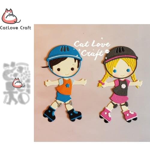 Catlove Roller skating Boy Girl Metal Cutting Dies Scrapbooking Stencil Die Cuts Card Making Craft Embossing New Dies For 2021