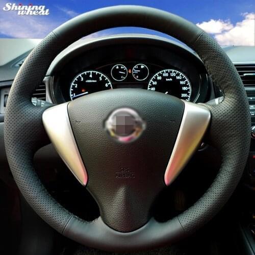 BANNIS Hand-stitched Black Leather Steering Wheel Cover for Nissan Tiida Sylphy Sentra 2014 Note