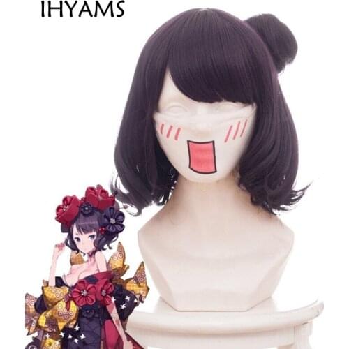 Fate/Grand Order FGO Katsushika Hokusai Cosplay Wig Purple Hair With A Bun+ Wig Cap