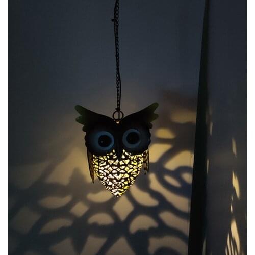 Lights House Ornaments Outdoor Garden Home Holiday Gifts Waterproof Metallic Owl LED Solar Lamp Yard Hanging Retro
