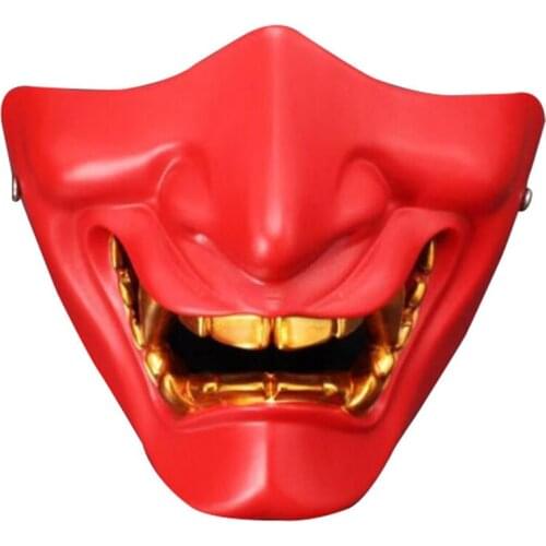 Japanese Buddhist Prajna Resin Mask Horror Half Face Ghost Mask Ninja Tactical Mask Scary Halloween Cosplay Masquerade Supplies