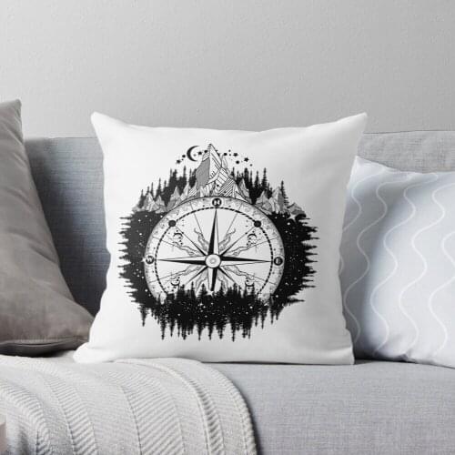 Mountain and compass Throw Pillow Cushion Cover Polyester throw pillows case on sofa home living room car seat decor 45x45cm