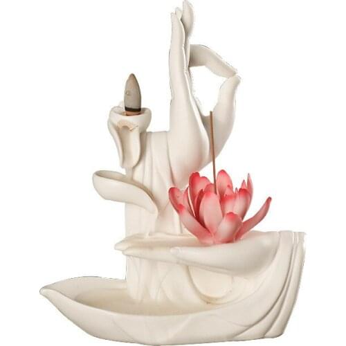 [HHT] Ceramic Crafts Backflow Incense Burner Lotus Flower Buddhas Hand Zen Furnishings Decoration