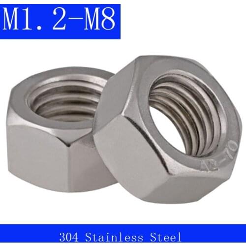 M1.2 / M1.4 / M1.6 / M2 / M2.5 / M3 / M4 / M5 / M6 / M8 304 Stainless Steel Hexagonal Nut DIN 934 SUS 304