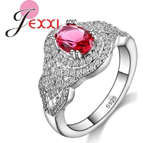 Fashion Jewelry Luxury Rhinestone Pink Clear Crystal Women Wedding Engagement Silver Rings Fast Free Shipping
