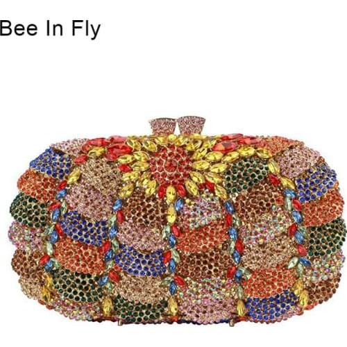 Newest Flower Crystal Stone Evening Bag Rhinestone Clutch Evening Bag Female Party Purse Wedding Clutch Bag Crystal Clutch