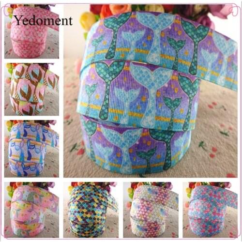 18071209, 1" 25mm 10 yards cartoon fish tail printed grosgrain ribbons DIY hairbows handmade materials