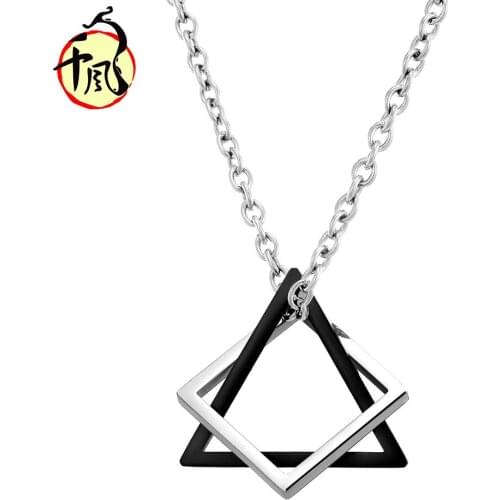 Retro Cool Wind Geometry Triangle Square Combination Titanium Steel Necklace Hip Hop Tide For Men Women Pendant Necklace