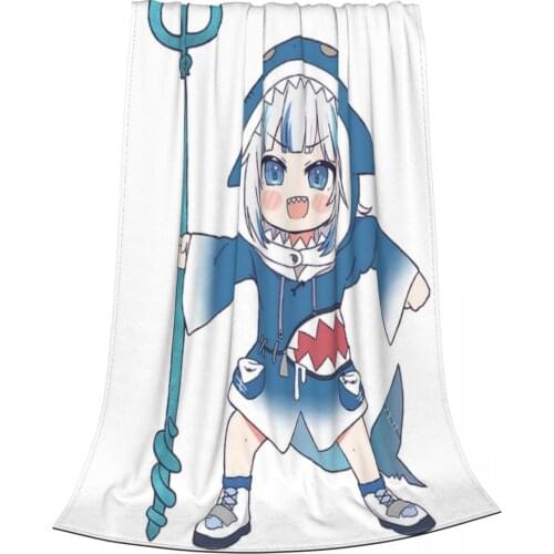 Gawr Gura Chibi Blankets Velvet All Season Cartoon Cute Breathable Soft Throw Blankets for Bedding Travel Bedspreads