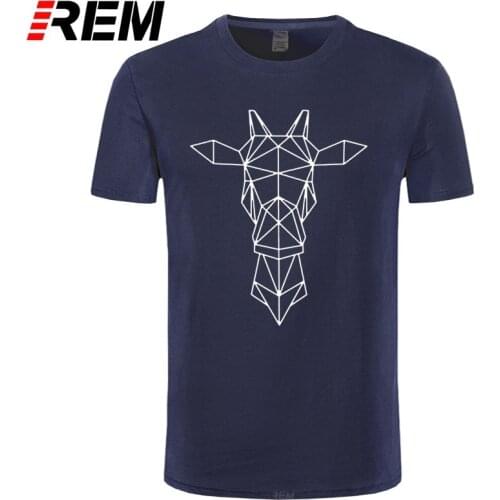 REM Cute Geometric Giraffe Head T-shirt Cartoon Animal Line art Tshirt Top Quality cotton T shirts Casual Custom