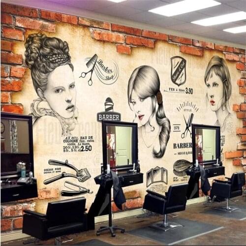 Retro Barber Shop Hair Salon Brick Wallpaper 3D Trend Hairstyle House Industrial Decor Background Wall Paper Papel De Parede 3d