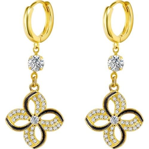 925 Silver Ear Buckle Windmill Flowers Pendant Hoop Earrings Women luxurious Crystal Earring Wedding Anniversary Party Jewelry