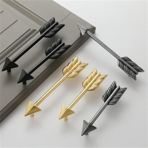 Cabinet Drawer Chest Five Golden Gate Handle Ancient Silver Bamboo Arrow Gold Black Zinc Alloy Creative Bow Feather Hand