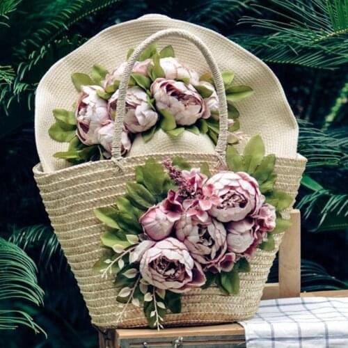 Womens Bag Luxury Designer Flower Straw Bag with Hat Hand-knitted Summer 2021 Woven Bag for Ladies