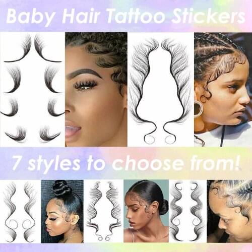 New Baby Hair Edges Tattoo Sticker Baby Hair Pony Tail Styles Temporary Tattoo Sticker Template Sleek Edges Bangs Tattoo Sticker
