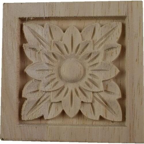 5CM Vintage Unpainted Wood Carved Corner Onlay Applique Frame Decorate Wall Door Furniture Decorative Figurine Miniature