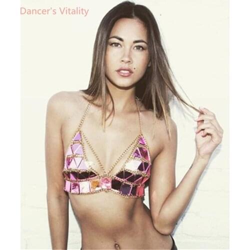 Western Bar Women Pole Dancing Bra Costumes Wear Jazz DJ Dancers Sexy Nightclub Singer Rave Clothes DS Sequin Suit Wear