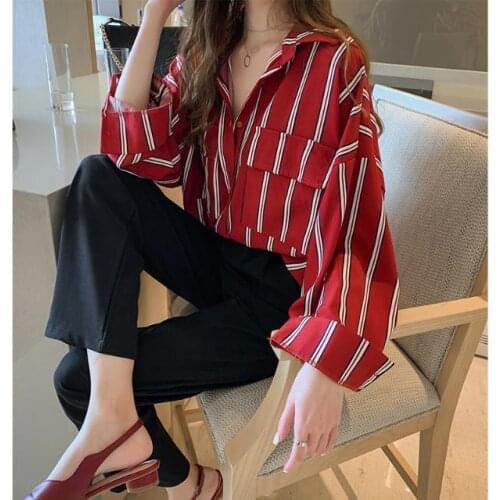 2020 Spring and Autumn Shirts Loose Striped Shirt Womens Top Coat Blusas Ropa De Mujer